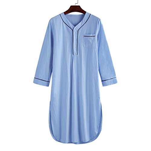 CNAFGBGG Camiseta de Dormir de Manga Larga para Hombres Camisas de sueño Suave y cómoda camisón Suelto Pijama a Mitad de Larga duración, XL.