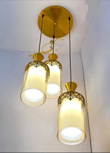 Image of 3 Lights Modern Design Gold with Glass Combination Pendant Hanging Ceiling Lamp for Living Room, Kitchen, Restaurants, Cafe's, Bedroom Black (Bulb Not Included)