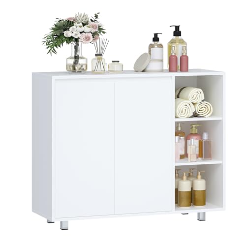 BEWISHOME Mueble de Baño,Mueble de Cocina,Mueble de Baño con Estantes Ajustables y Compartimentos Abiertos,Amplio Espacio de Almacenamiento,Ideal para Baños,Salones y Cocinas,35x100x80 cm,Blanco
