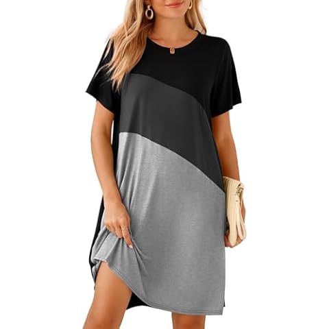 Plus Size Dresses for Women Summer Casual T Shirt Tunic Sundress Short Sleeve Pockets Beach Coverup Vacation(4X, Black/Deep Gray/Heather Gray) Cover