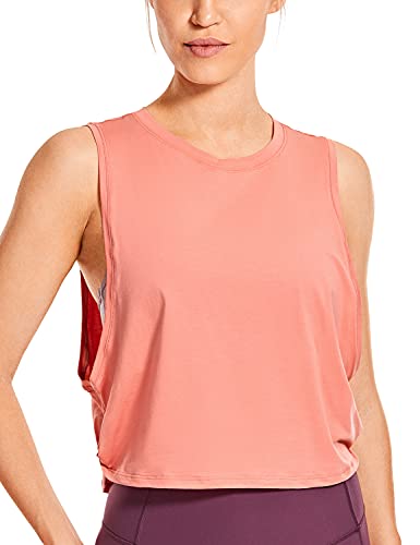 CRZ YOGA Women s Pima Cotton Workout Tank Crop Sports Shirt Sleeveless Yoga Running Tops Deep Armhole-Peach Pink Small