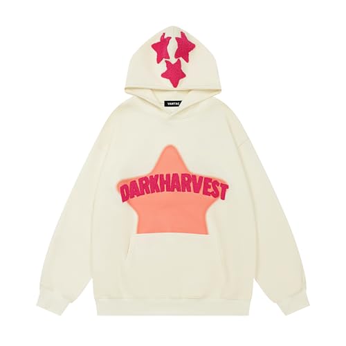 Vamtac Oversize Graphic Hoodie - Vintage Y2K Sweatshirt, Cotton Blend, Apricot Medium