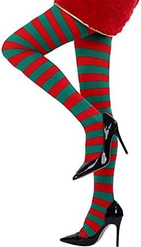 Image of Generic Striped Tights for Women, Adult Christmas Cosplay, Footed, Stretchy, Opaque Pantyhose, Semi Opaque, Xmas