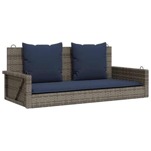GeenYuu Banco balancín con cojín, gris, 119 x 56 x 48 cm, polirratán, resistente a la intemperie, acero pulverizado, resistente, para terraza, balcón, jardín, con cómodo respaldo y reposabrazos