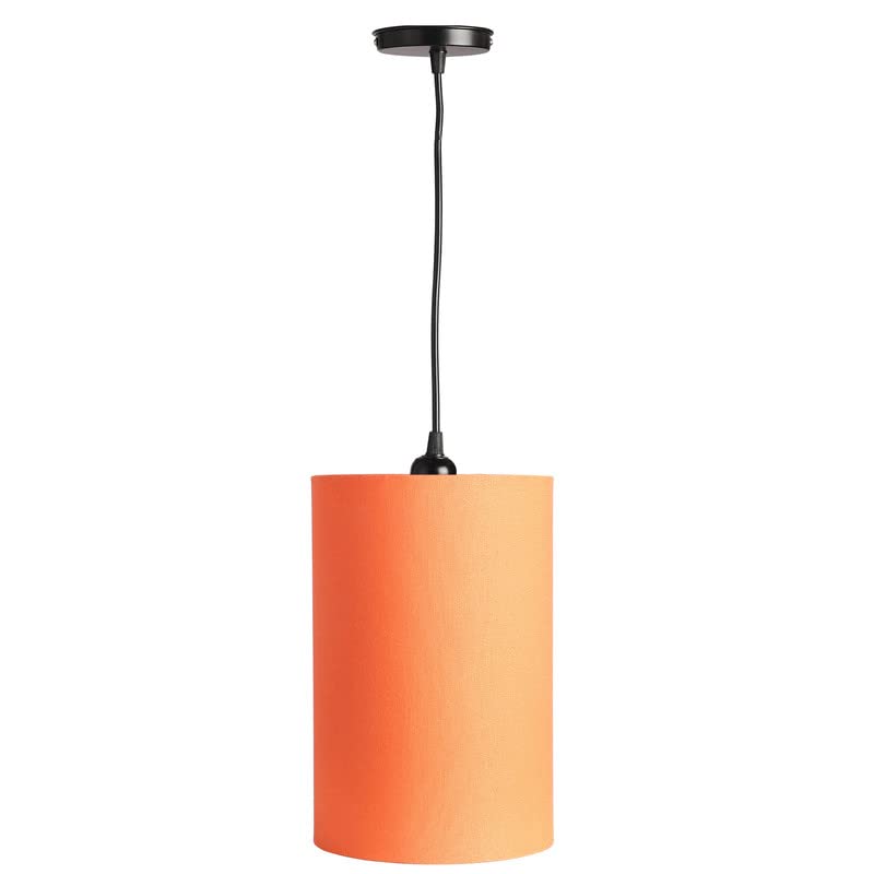 Image of Orange Color, Classic Pendant Cylinder Lamp Shade, Decorative Light Lamp, Hanging Spotlight with Fixture, 40Watts, Black Canopy -: Pack of 1 (6 * 10 Inches)