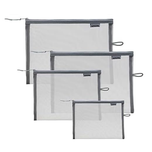 SUPACOOL Set of 4 Grey Travel Mesh Cosmetic Makeup Organizer Bags with Zipper diaper bag organizing pouches Nylon toiletries Bag For Women and Men Gray 4pcs (S/M/L/XL) (Gray（4pcs）)