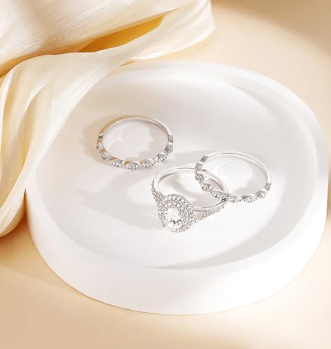 TIGRADE 1.5CT Bridal Ring Sets Oval Cut Cubic Zirconia Wedding Band Halo CZ Engagement for Women Size 3.5-123