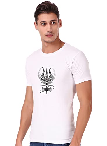 Image of Shiva Trishul T-shirt| Mahakal Shiva Printed T shirt Collection | Bholenath Tshirts | Regular Fit Black & White Tshirt For Men | Soft Cotton Black Printed T-shirt | Half Sleeve Bio-Washed