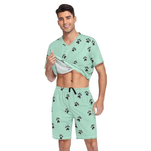 Dog Paw Print Men’s Pajama Sets Short Sleeve Shirt and Pants with Soft Touch Fabric3