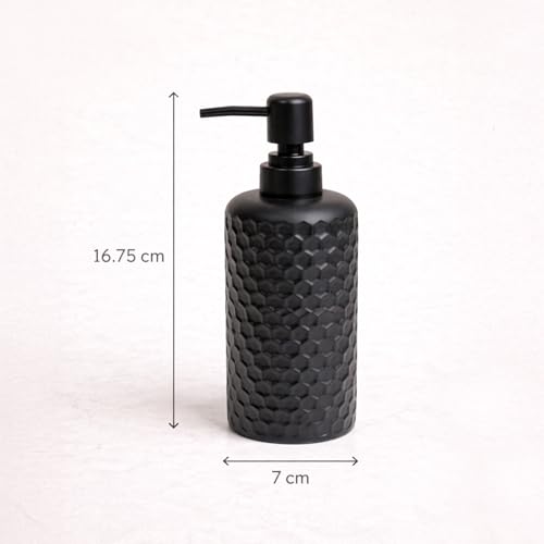 Image of MARKET 99 Black Diamond Cut Soap Dispenser (250 ML) | Matte Black Polyresin Liquid Soap Dispenser for Hand Wash, Lotion, Shampoo & Sanitizer | Modern Bathroom Accessory