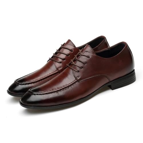 LSIGHTUS Men Leather Dress Shoes Lace Up Oxford Round Toe Loafers Business Formal Comfortable Wedding Genuine Leather Non Slip Classic Office Brown