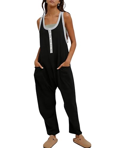 AMEBELLE Jumpsuits for Women Sleeveless Womens Overalls Adjustable Straps Baggy Casual Rompers with Pockets(3071-Black-XL)