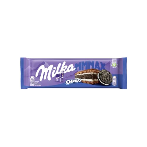 Milka MMMAX Oreo Tableta Grande de Chocolate con Leche de los Alpes, Relleno de Galleta Oreo y Doble Capa de crema de Vainilla 300 g