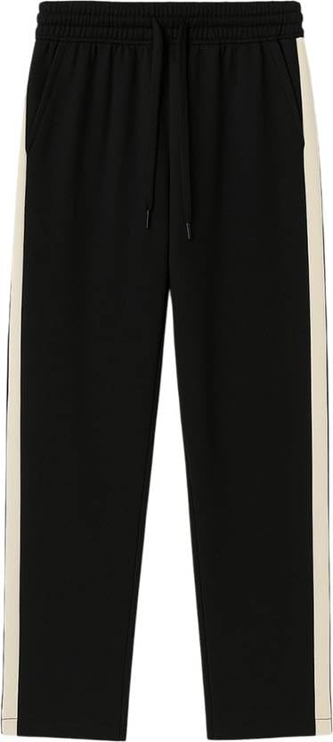 Image of Men's Cotton Blend Track Pants, Black with White Side Stripe, Drawstring Waist, Relaxed Fit Joggers
