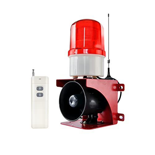 Y DIANS S Wireless Remote Control Alarm Siren, 110dB Siren with LED Strobe Light, 1.24 Mile Range, Waterproof Industrial Security Outdoor Siren Light AC110-120V