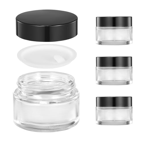 ZIYIZE 4 Pack Clear Small Glass Jars with Lids and Inner Liners 30 ml Reusable Small Glass Containers for Creams Lotion Cosmetic Spice Powder