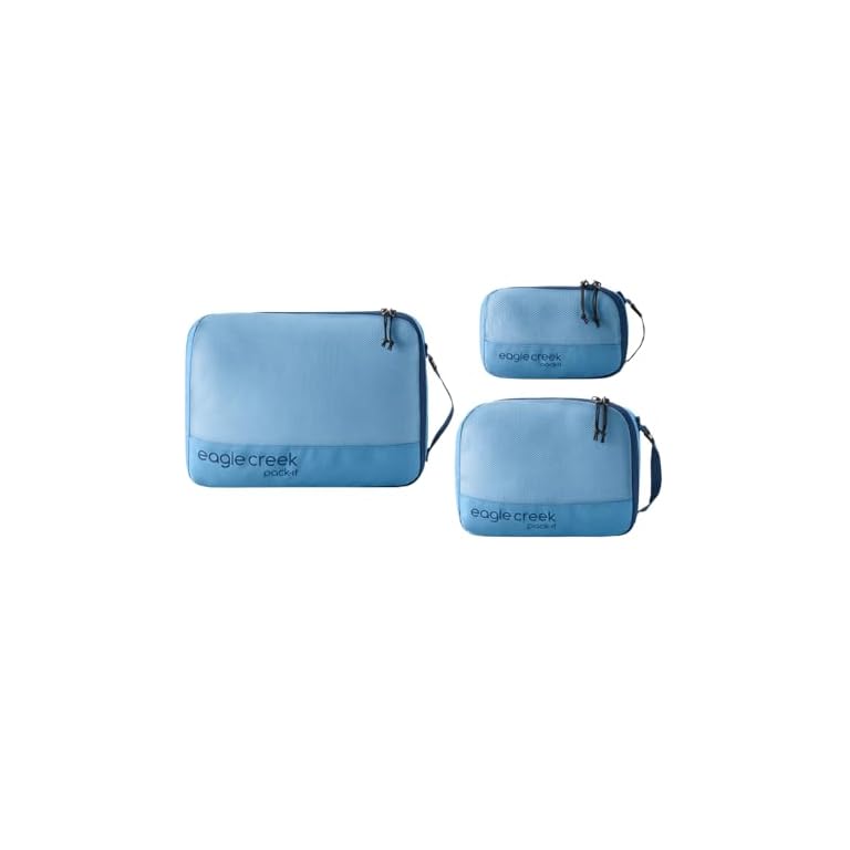 Eagle Creek Pack-It Reveal Cube Set - Packing Cubes for Compartmentalizing Luggage - Durable - Ultra-Lightweight - Water-Resistant - Easy Grab Zipper Pull - Mesh Windows - Blue Dawn - XS/S/M eagle creek pack it reveal cube set packing cubes for compartmentalizing luggage durable ultra lightweight water resistant easy grab zipper pull mesh windows blue dawn xs/s/m