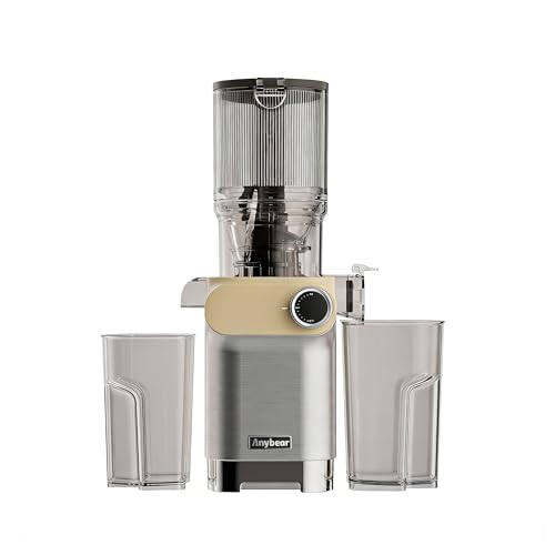 Anybear Cold Press Juicer, 200W Slow Masticating Juicer 4.3" Large Feed Chute Fit Whole Fruits Vegetables | Upgraded Auger | Tritan Materials | BPA Free | Easy to Clean with Brush (Beige)