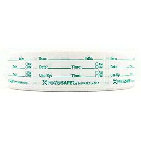 Food Labels Dissolvable by Food Safe - Leaves No Adhesive Residue Dissolves in Water in 30 Seconds Perfect for Reusable Containers - 500 Labels Per Roll