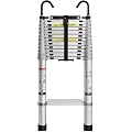 Grefinity 16.5 FT Aluminum Telescoping Ladder with Hooks, Extension Ladder with Reinforced Alloy Joints, 400 lbs Load Capacity with Non-Slip Feet, Compact Portable for Home, RV, Attic and Roof Use
