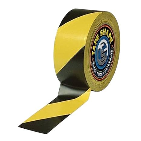 Pro Home Hazard Tape Warning Barrier Tape black and yellow 50mmx33m Strong Adhesive Safety Floor Marking Caution Warning Social Distancing Tape Indoor/Outdoor All-Weather (1 50mmx33m)