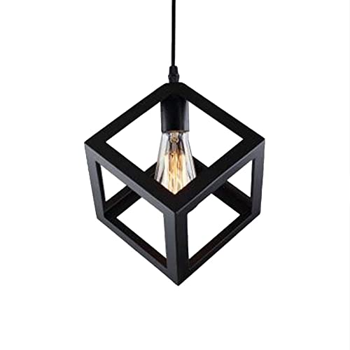 Image of JACKAL Cube Shape Pendant Light Without Bulb - Pack of 4 | Hanging Ceiling Light with Braided Cord | Decorative Chandelier for Home, Living Room, Indoor, Outdoor & Bar | Jhumar Lighting (Black)