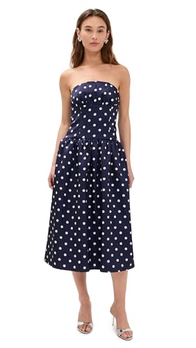 Women's Navy Polka Dot Satin Midi Dress