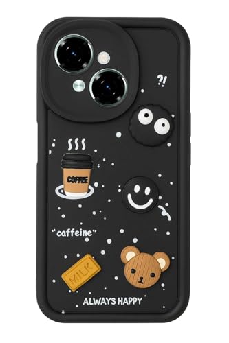 Image of Bintage Cute Fun Ball | Taddy Cartoon 3D Smiley Coffee | Milk Case | Full Camera Protection Back Cover Compatible for Tecno KL4 / Spark Go1 - Black