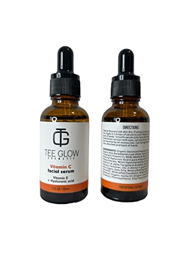 Tee Glow Vitamin C Serum for Face & Eye Area, Anti Aging Serum with Hyaluronic Acid, Vitamin E, Organic Aloe Vera and Jojoba Oil, Hydrating & Brightening Serum for Dark Spots, Fine Lines and Wrinkles