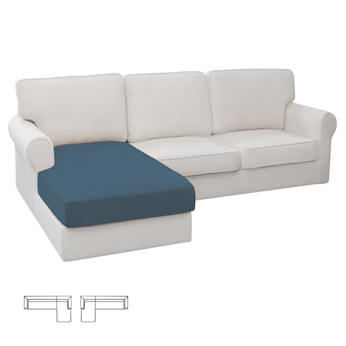 Image of Easy-Going Stretch 1 Piece Chaise Lounge Cushion Slipcover | Sectional Couch Covers L Shape Separate Cushion Couch Seat Chaise Cover for Both Left /Right Sectional Couch Bluestone
