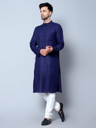 Image of LATEST CHIKAN Men's Cotton Blend Regular Solid Kurta Pyjama Set - Casual Ethnic Set