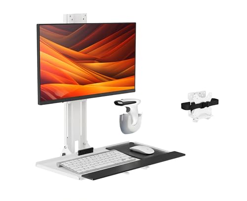 Mount Plus MED01 Soporte de Pared para Monitor Médico con Bandeja Ajustable para Teclado y Mouse, Compatible con Pantallas de 17" a 32", Incluye Soporte para Escáner y Mini CPU miniatura 1