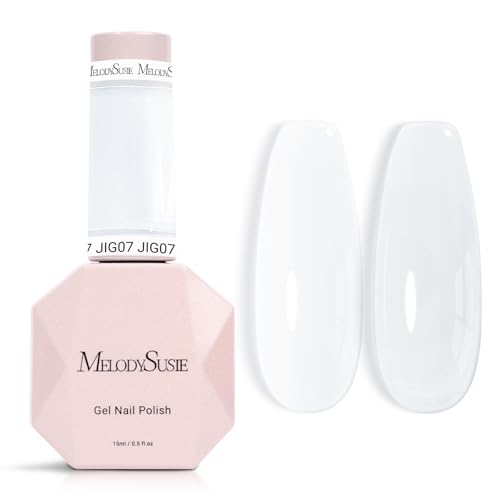 Image of MelodySusie White Gel Nail Polish, 0.5Fl.oz Jeweliver Jelly Gel Polish Translucent Nude Natural Color Soak Off UV LED Light Cure Gift Nail Art Manicure DIY at Home JIG07