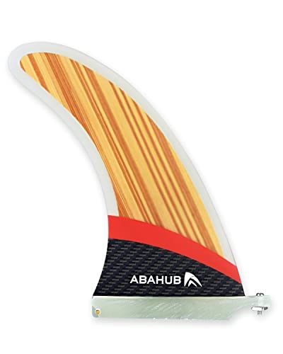 Abahub 10'' SUP Single Center Fin with 1 No Tool Fin Screw, Fiberglass+Teak Veneer 10 inch SUP Replacement Fins for Surfing, Surfboard, Stand-up Paddle Board, Longboard, Fiberglass with Teak Veneer