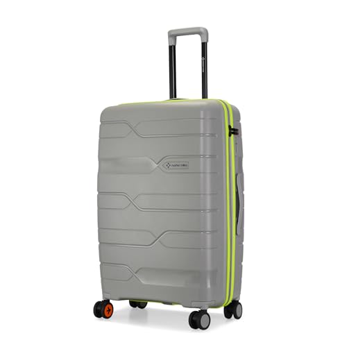 Image of Nasher Miles Cannes Hard-Sided Polypropylene Check-in Luggage 28 inch | 75cm | 8 Wheels Large Trolley Bag for Travel | Suitcase (Grey Neon Green)