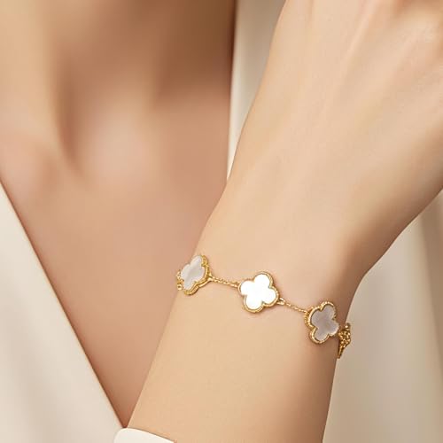 Image of Coastal Luck Jewelry Duo: Gold Plated Clover Bracelet & Starfish Studs - Anti-Tarnish Pinterest Aesthetic