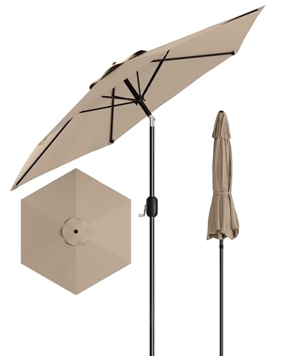 7.5FT Outdoor Patio Umbrella, Outdoor Table Umbrella, Market Umbrella With Push Button Tilt and Crank, 6 Sturdy Ribs UV Protection Waterproof for Garden, Deck, Backyard, Pool, Tan