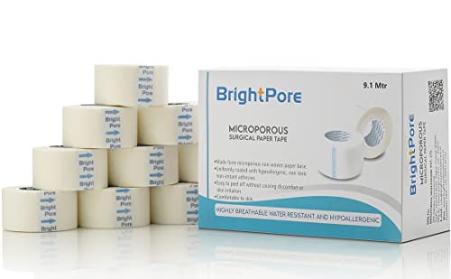 BrightPore Microporous Surgical Paper Tape – Skin-Friendly, Breathable & Strong Adhesion, Ideal choice for physiotherapy – 2.5cm x 9.1m – Pack of 12