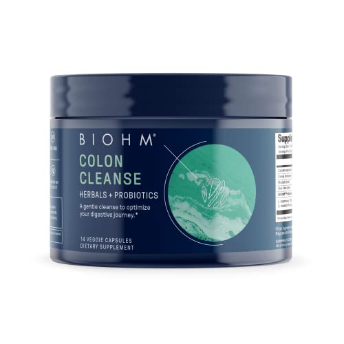 BIOHM Colon Cleanse Detox with Probiotics - 7 Day Cleanse/14 Capsules - Supports Constipation and Bloating Relief - Digestive System Cleanse for Men and Women - Non-GMO, Vegetarian, 7 Servings