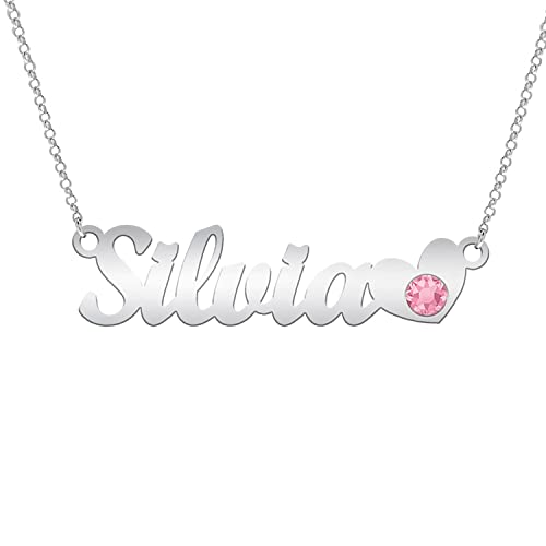 MI JOYA PERSONALIZADA - Collar con Nombre Personalizado - Colgante Plata de Ley - para Mujer o Niña - Regalo Artesanal (Con cristal)