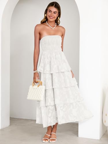 Image of Simplee Womens Summer Strapless Maxi Dress 2026 Boho Floral Off Shoulder Wedding Guest Dresses Tiered Beach Long Sundress