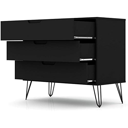 Manhattan Comfort Rockefeller Mid-Century Modern 3 Drawer Bedroom Dresser, 35.24", Black #TOP3