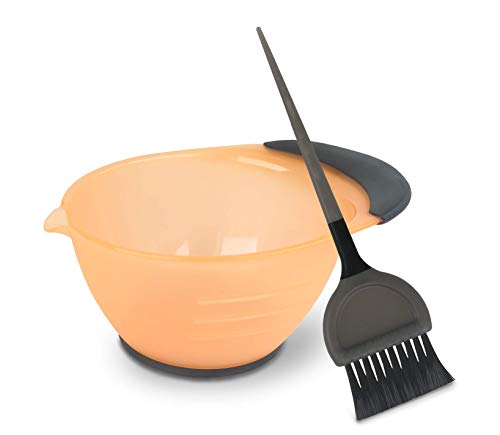 Tredoni Bol de Mezclar de Tinte Capilar 360ml + Cepillo - Cuenco Antideslizante 12oz con Mango de Goma y Pico Vertedor, Multicolor