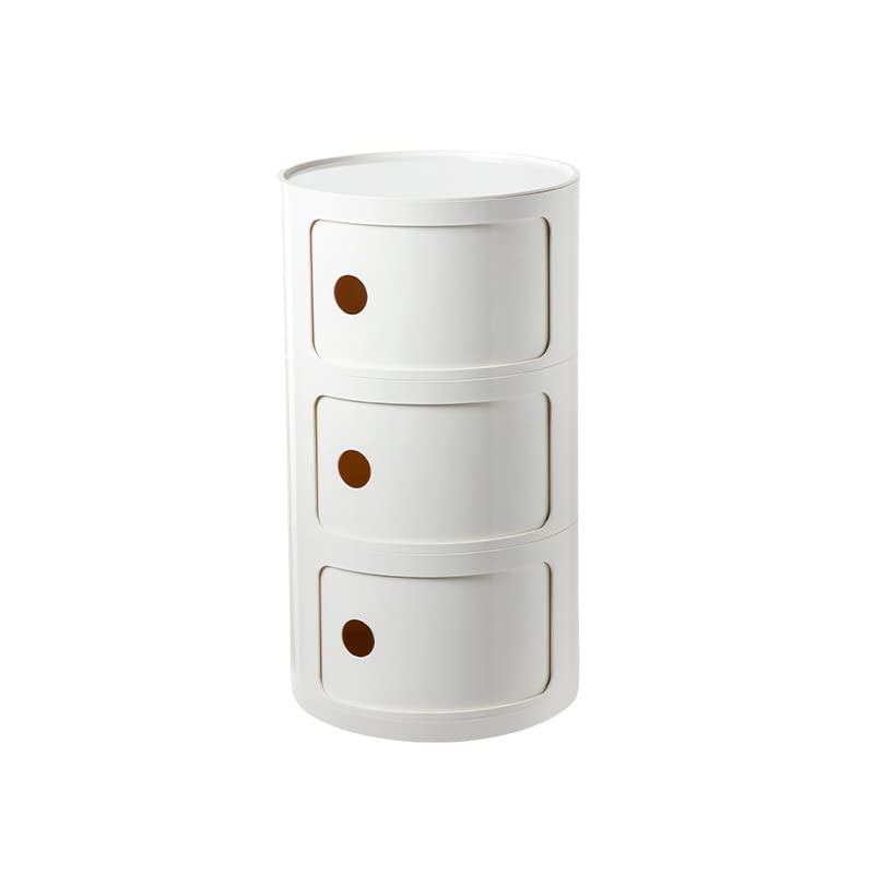 Nordic - Mesita de noche moderna de 2/3/4 niveles con cajones y puerta corredera para almacenamiento de dormitorio, diseño redondo, mesa de noche de plástico, decoración del hogar