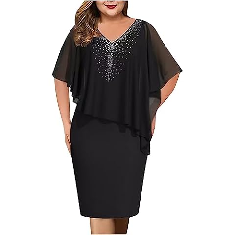 Elegant Plus Size Sequin Chiffon Midi Dress Cover