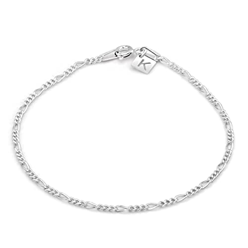 Sterling Silver Figaro Link Chain Bracelet Ankelet 2mm Italian - Main Image