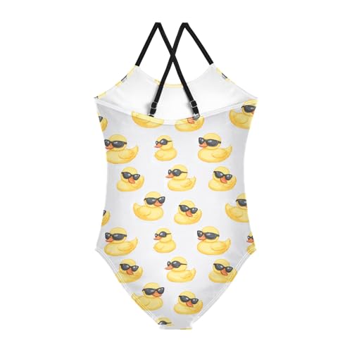 senya Girls Swimsuits One-Piece Swimwear Tie Bathing Suit Beach Summer Round Neck 7-8T Duck Sunglasses Pattern2