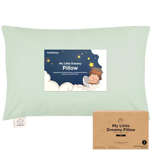 Image of KeaBabies Organic Toddler Pillow with Pillowcase, Jumbo 14X20 (Sage) | Soft Cotton Toddler Pillows for Sleeping, Machine Washable, Perfect for Travel, School, Daycare, Nap, Kids Toddler Bed Set