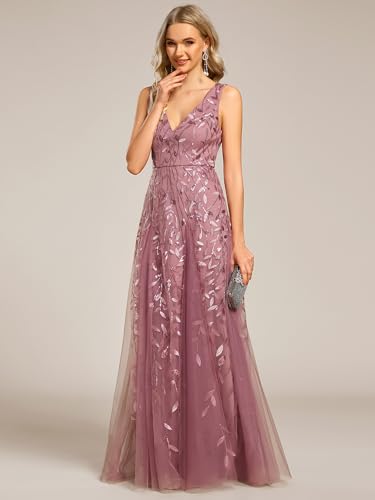 Image of Ever-Pretty Women's Prom Dresses V Neck Sleeveless Tulle Hem A-Line Sequins Maxi Ball Gowns 02130