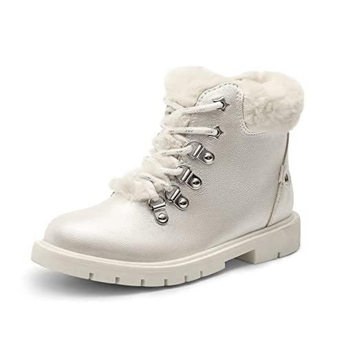 DREAM PAIRS Girls Kids Side Zipper Lace up Faux Fur Ankle Boots